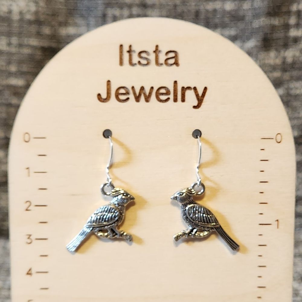 Silver Cardinal earrings on Sterling Silver French Earwires Artisan